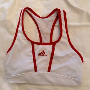 White and red Adidas sports bra, fits Xs-S!